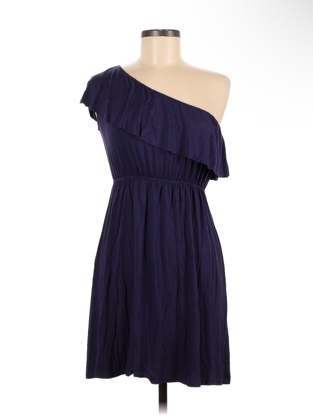 CAbi One Shoulder Ruffle Dress Navy Blue Size Medium